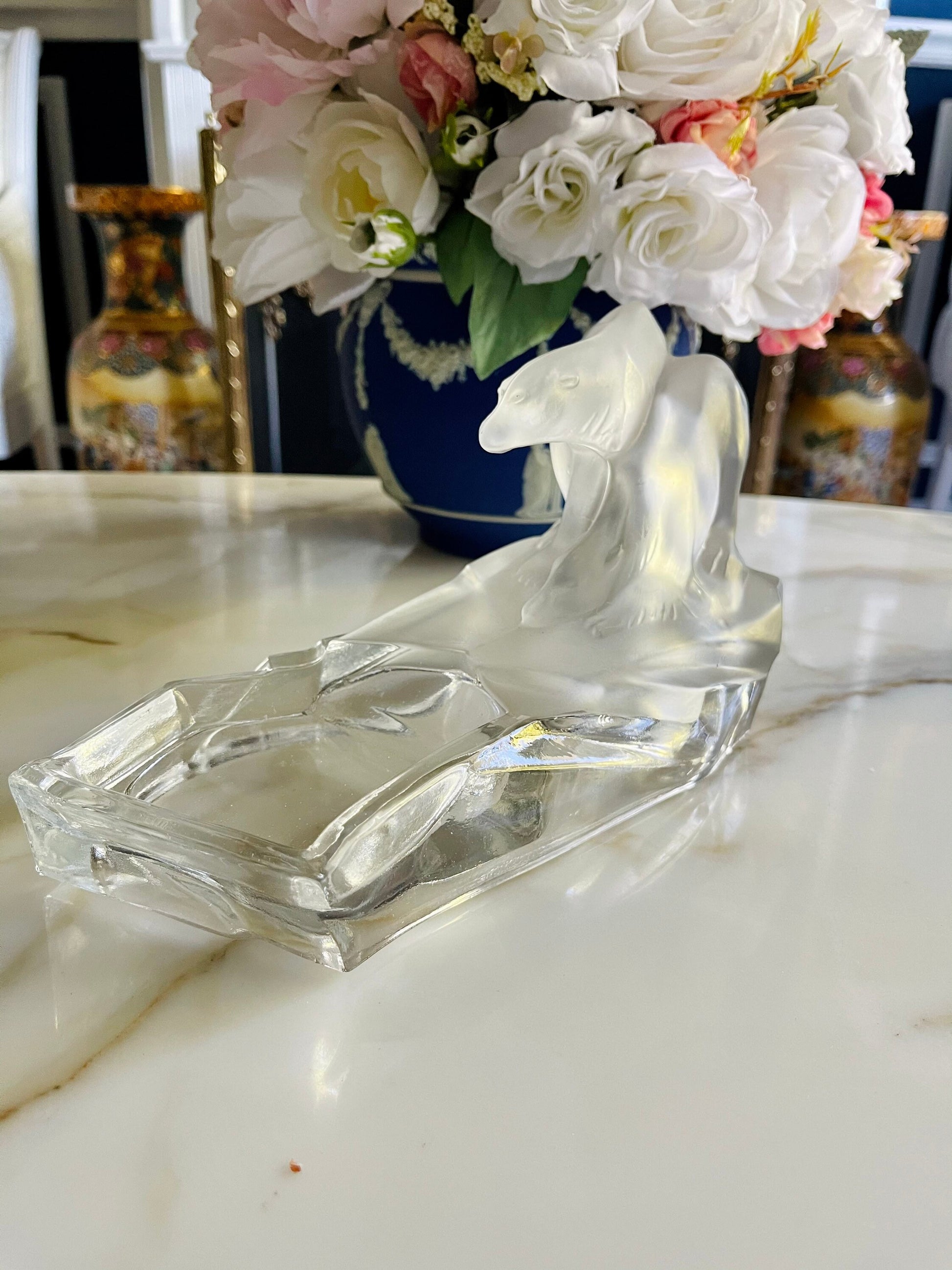 Art Deco Bohemian Czech Feigl and Morawetz Libochovice Polar Bears Ashtray by Karel Zentner