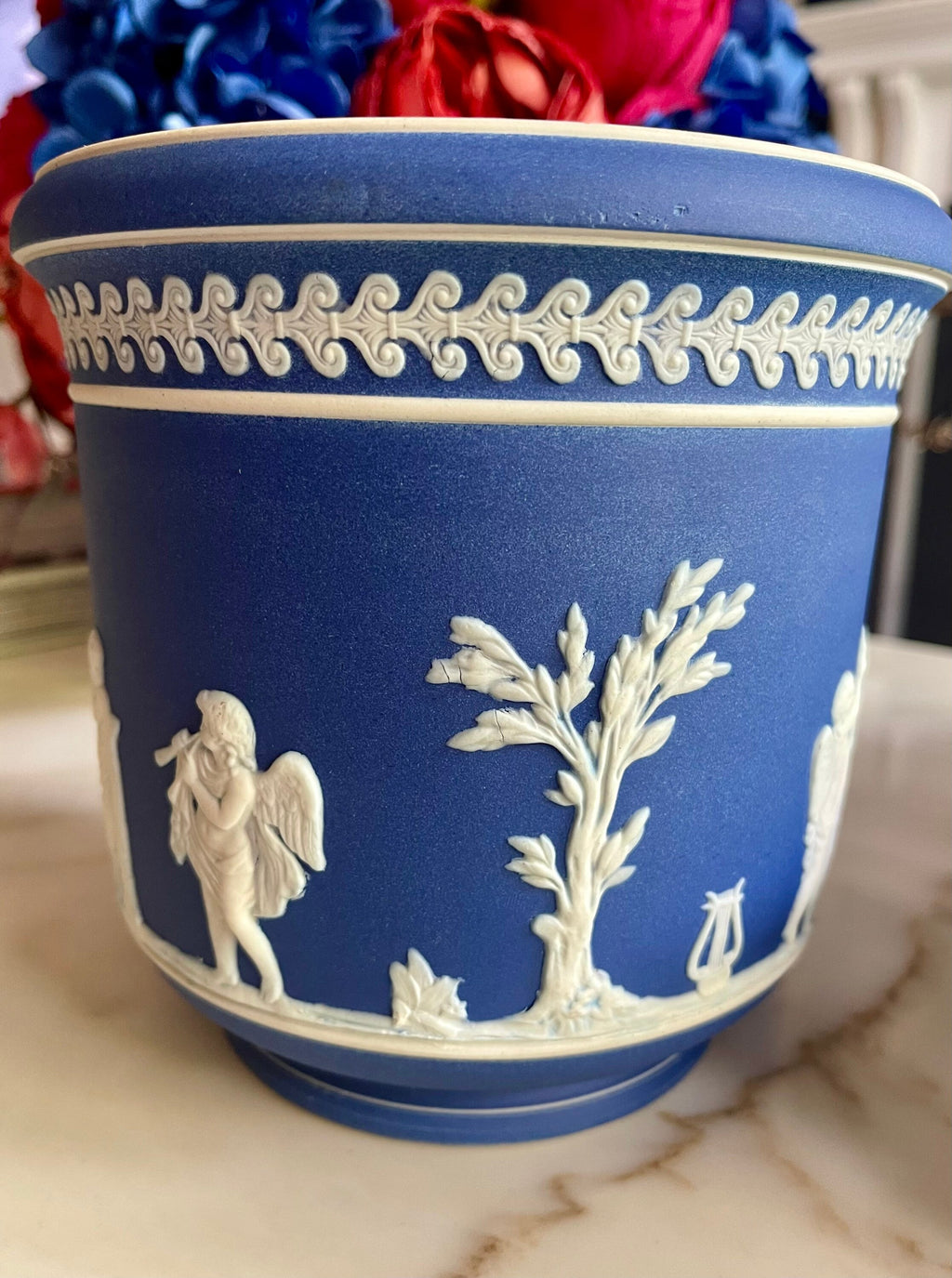 Antique English Dudson Jasperware Blue and White Navy Planter Pot
