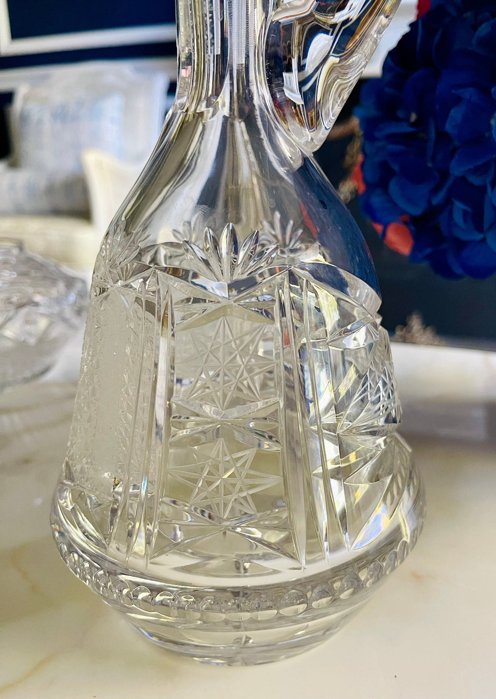 Vintage Crystal Cut Glass Star Design Decanter
