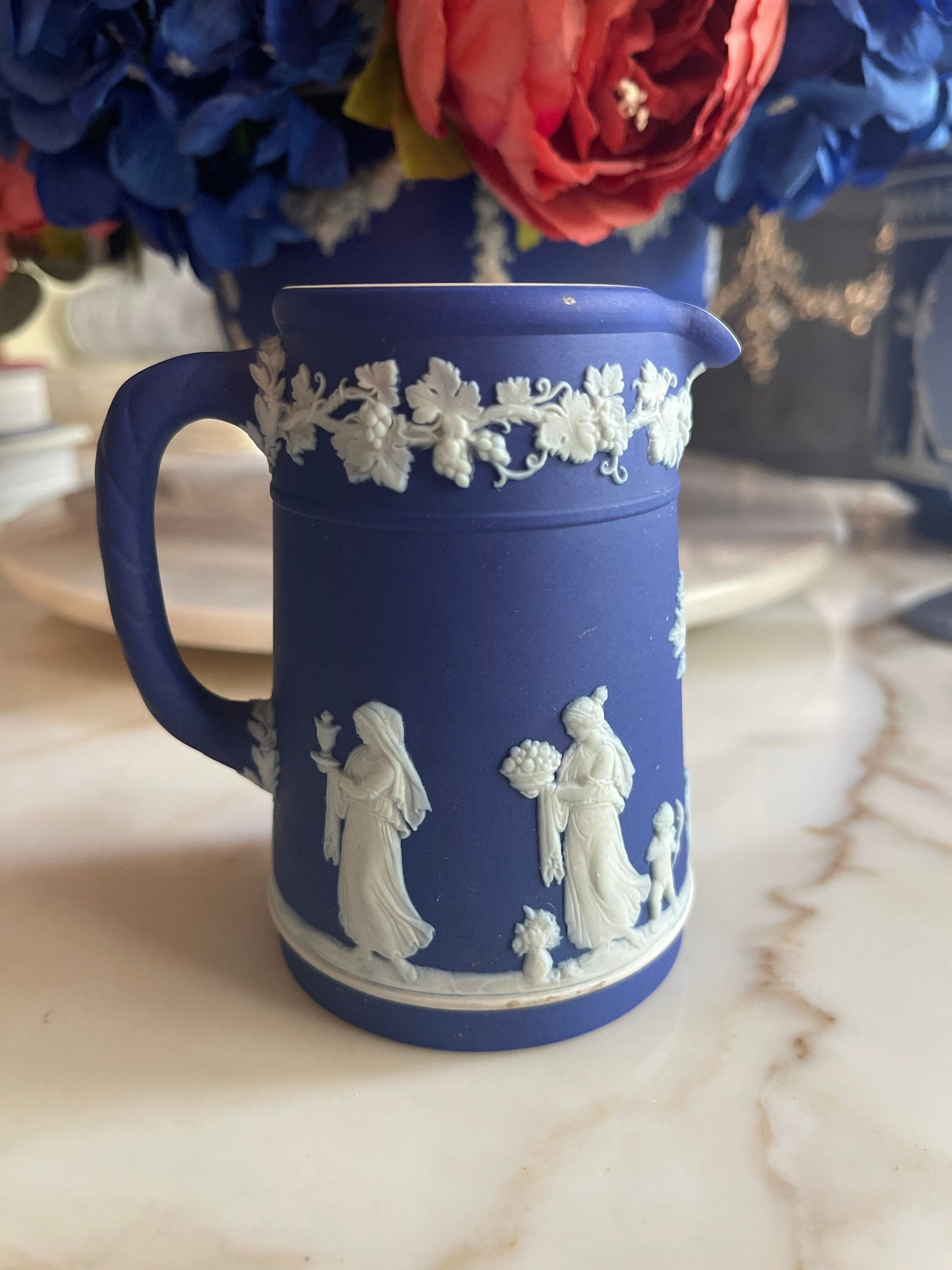 Vintage Wedgwood Jasperware Cobalt Navy Blue Creamer Jug