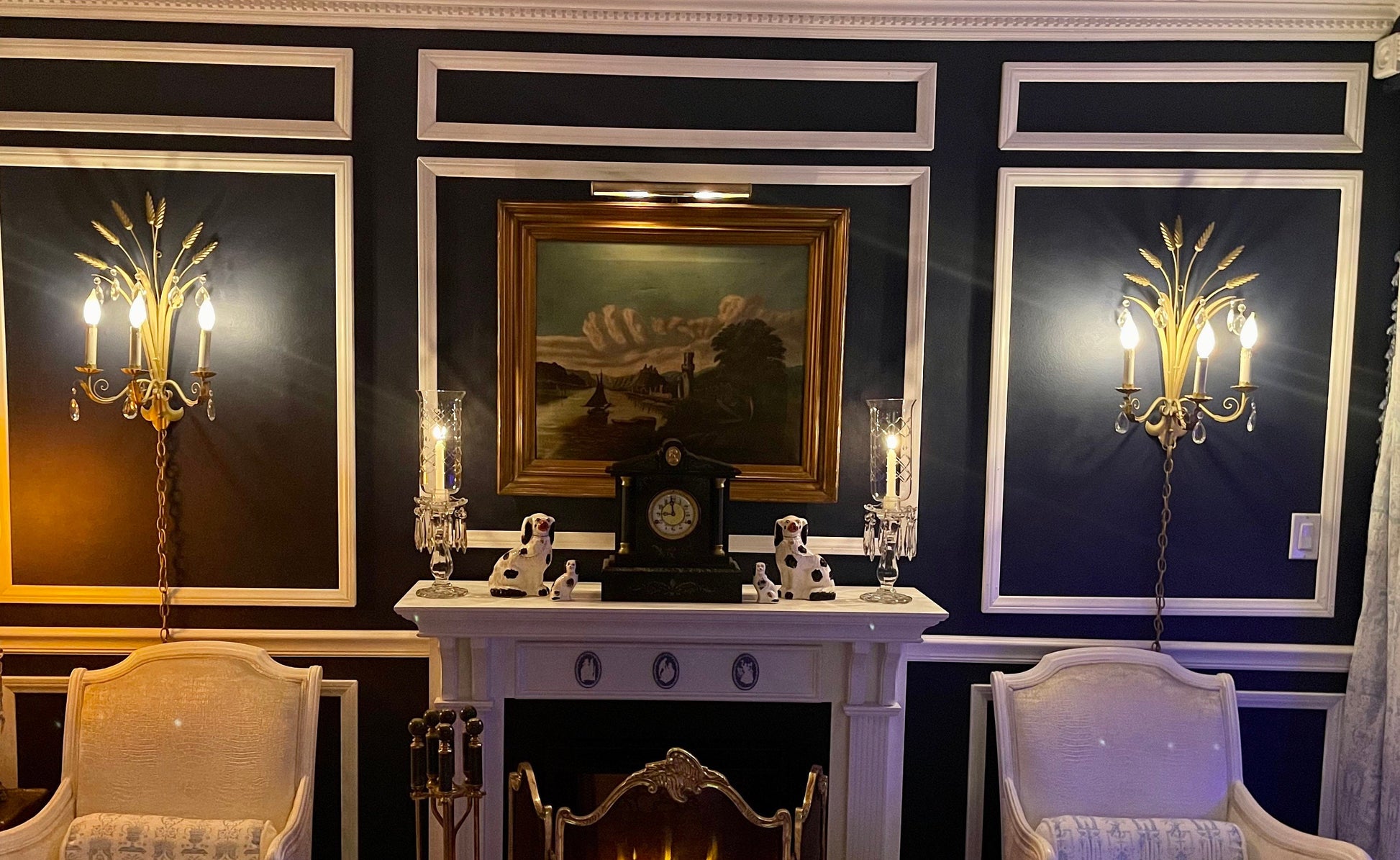 Landscape Oil Painting of the German Rhine with a Castle and Ship Antique