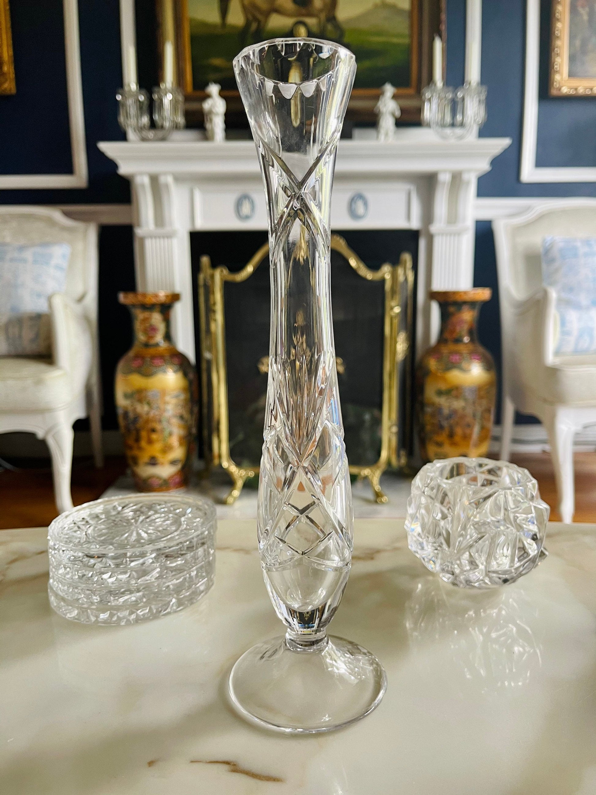 Vintage Tall Brilliant Cut Glass Vase