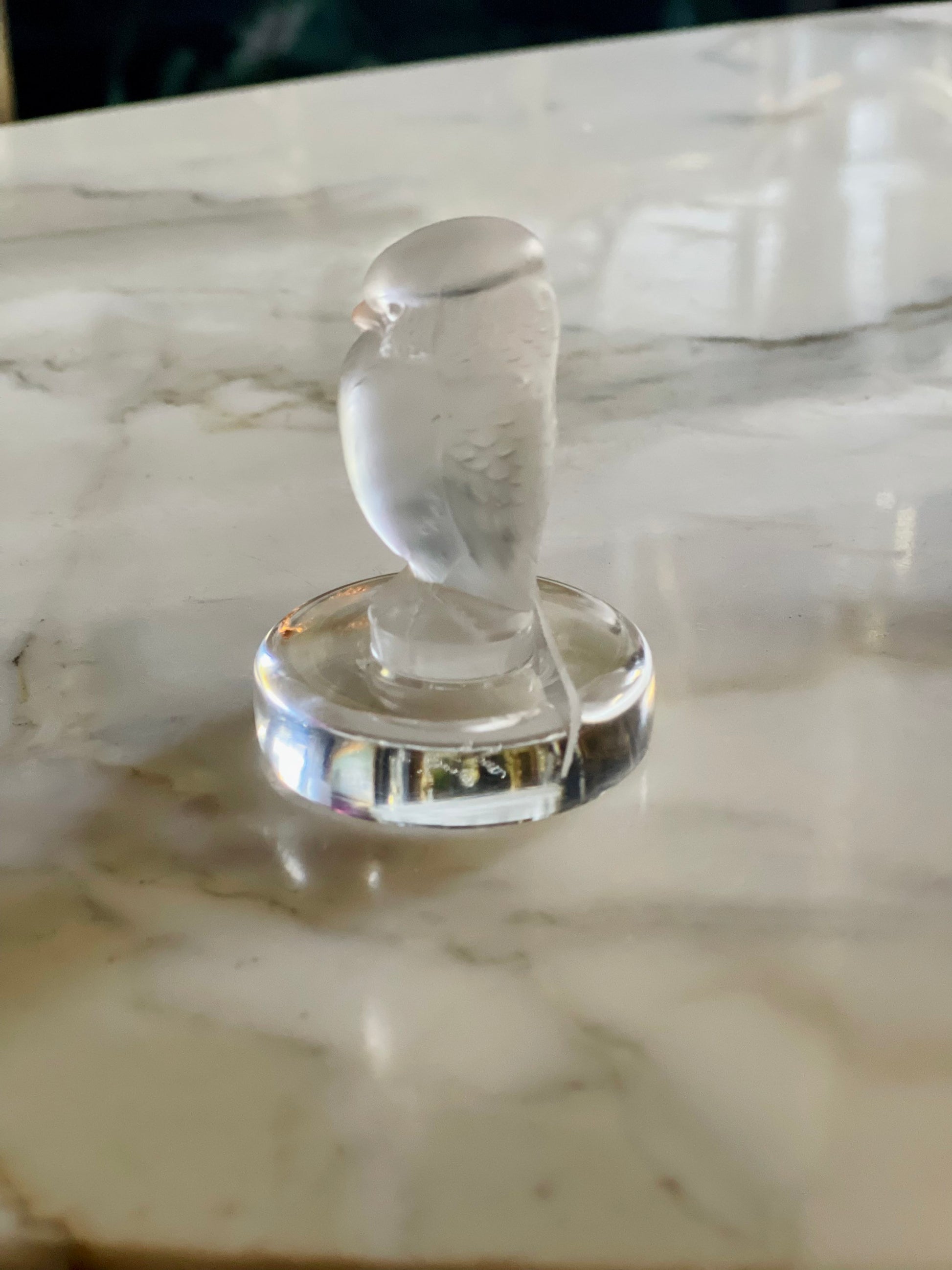 Vintage Lalique France Crystal Owl Place Card Holder Figurine Signed