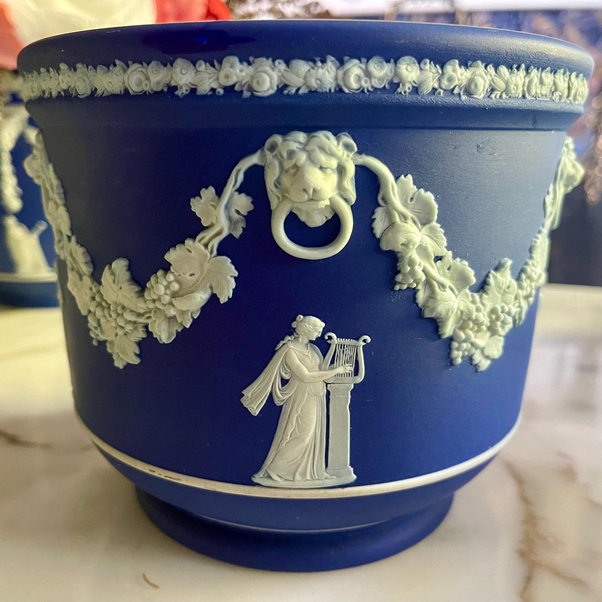 Antique Wedgwood Navy Blue Jasperware Jardinière Neoclassical Planter Circa 1908