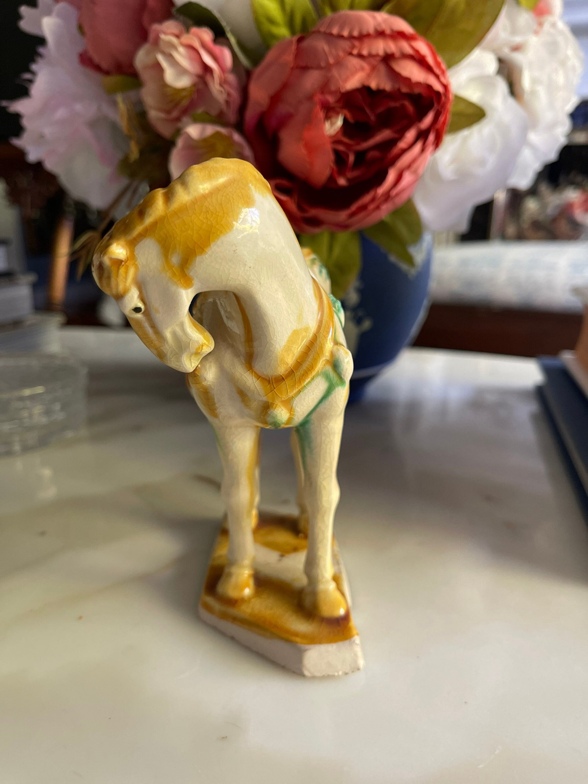 Beige Horse Colorful Porcelain-Chinese Figurine Imported
