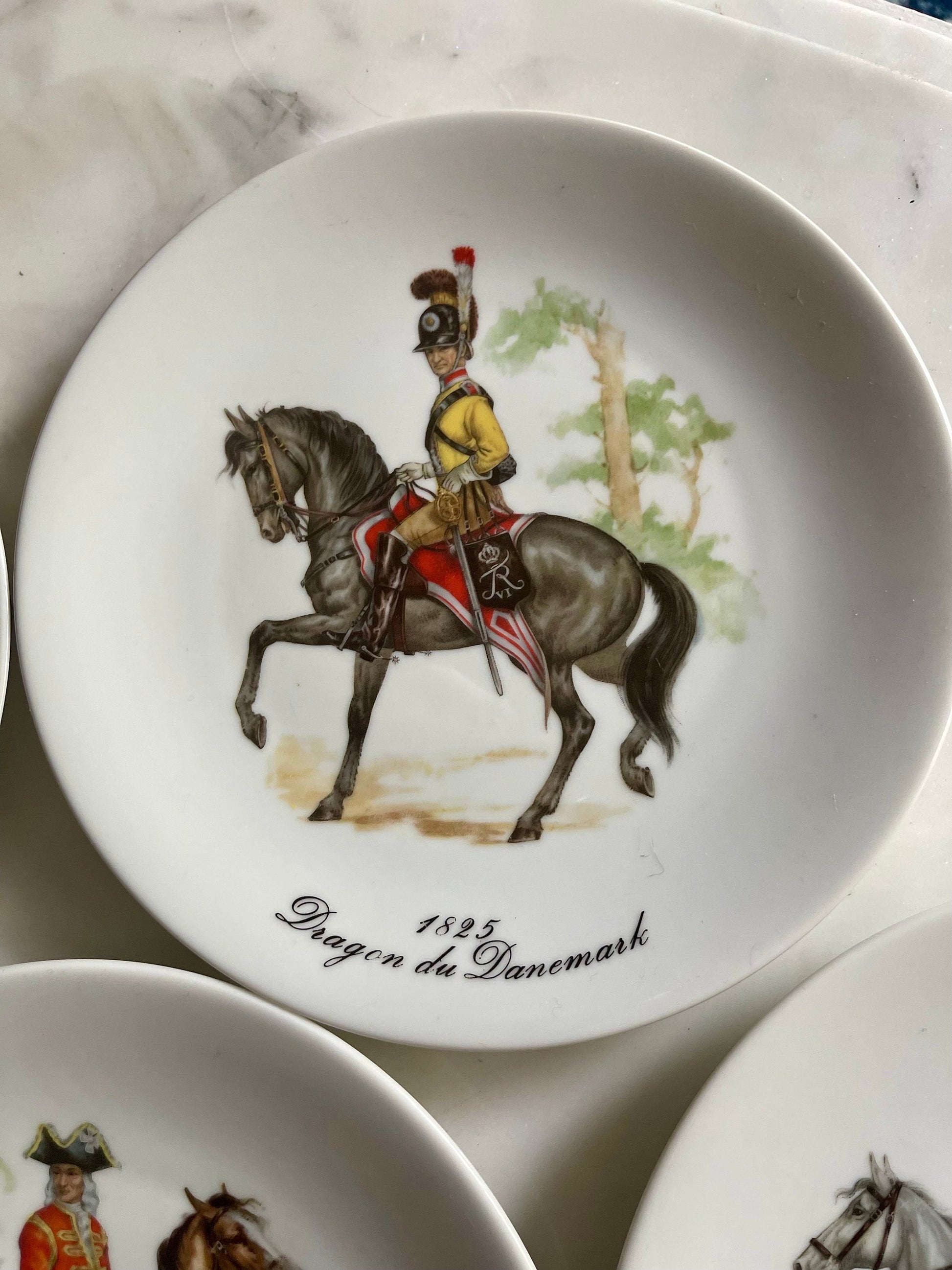 Porcelain Champs Elysees Paris 5 European Calvary Dessert Plates 7 3/4”