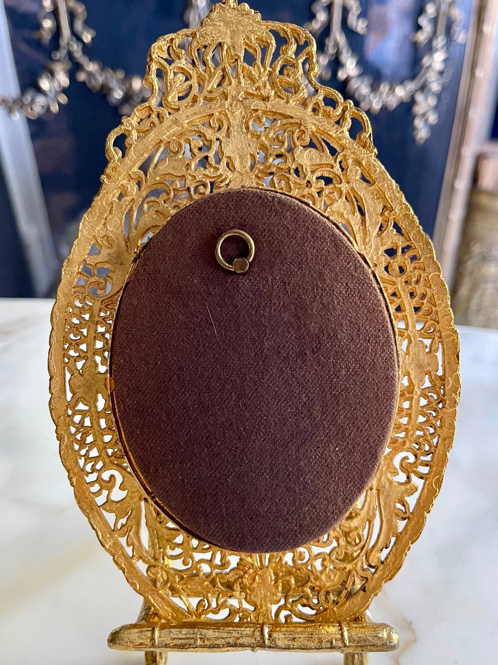 Antique Miniature Portrait Under Curved Glass in Detailed Frame