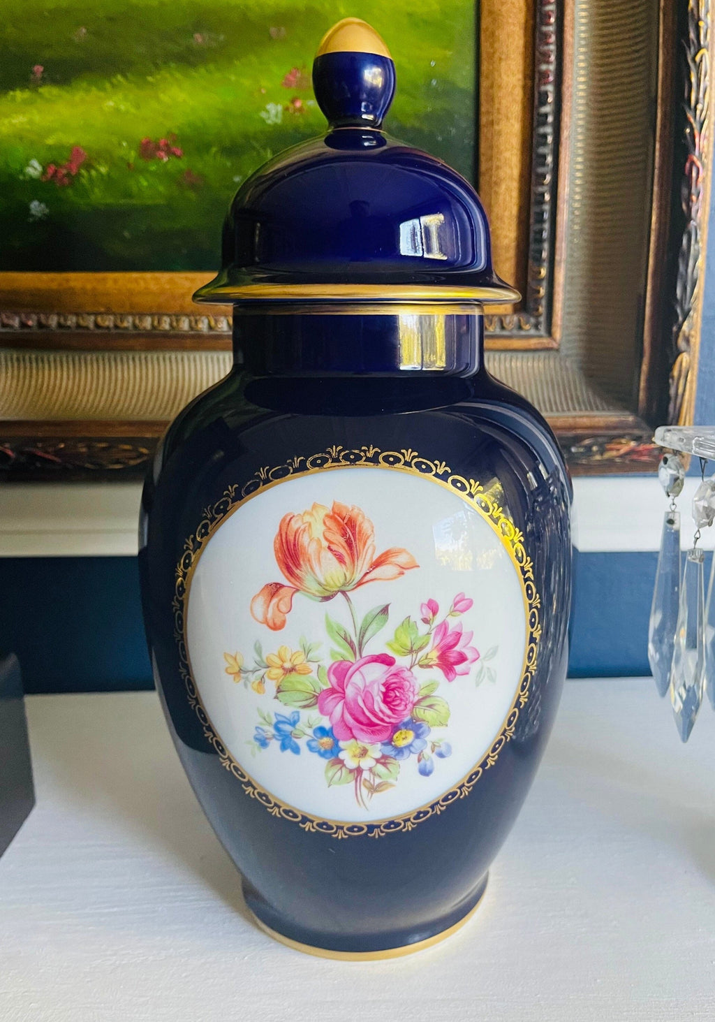 Vintage Large Jlmenau Echt Kobalt Blue Vase Ginger Jar Numbered & Stamped