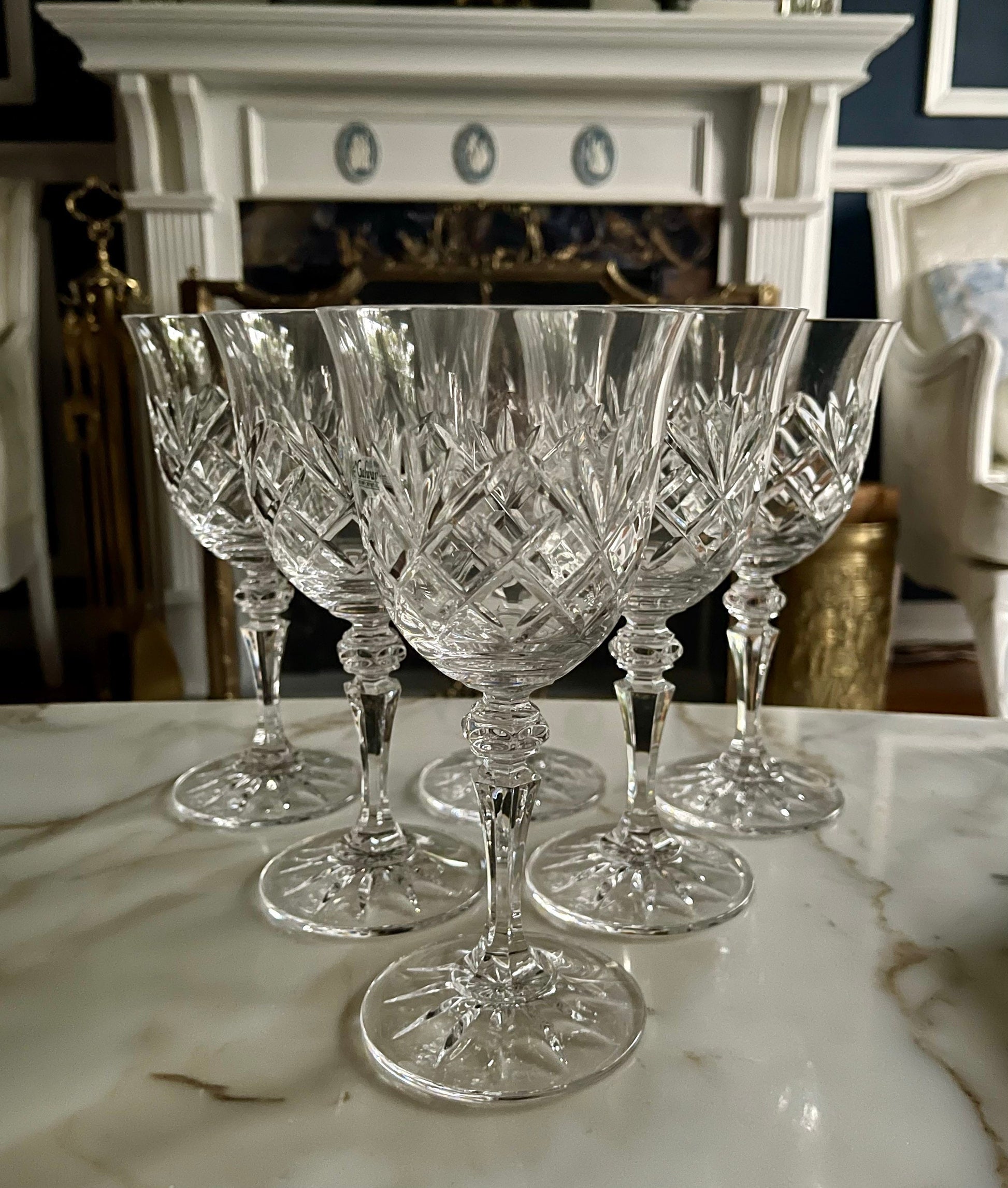 Vintage Galway Oranmore Crystal Wine Goblets Set of Six