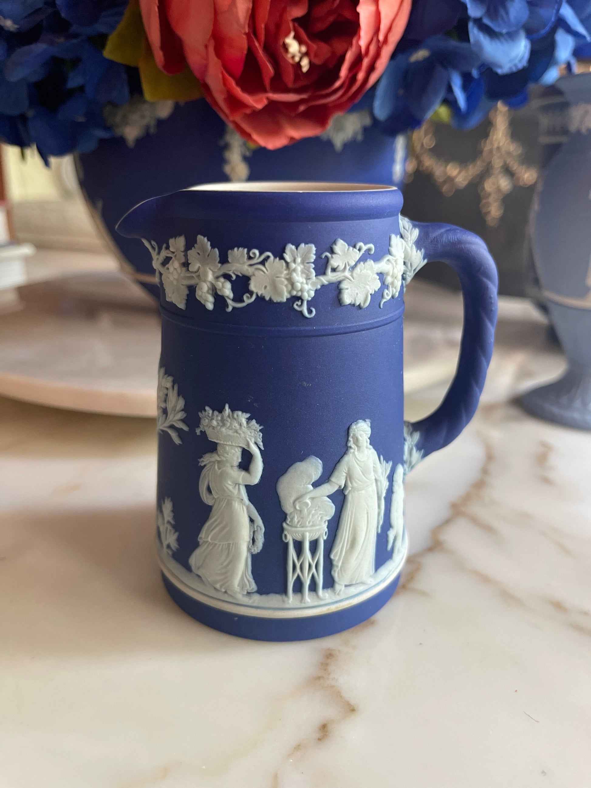 Vintage Wedgwood Jasperware Cobalt Navy Blue Creamer Jug