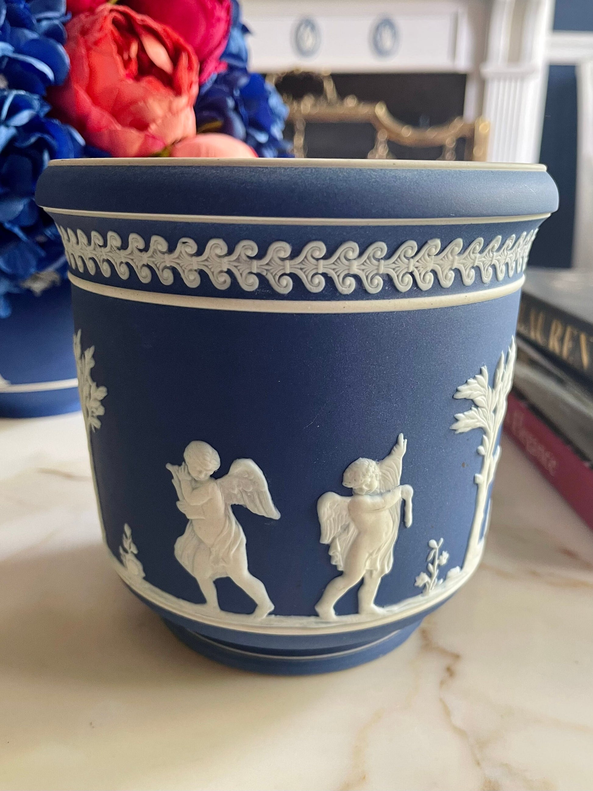 Antique English Dudson Jasperware Blue and White Navy Planter Pot