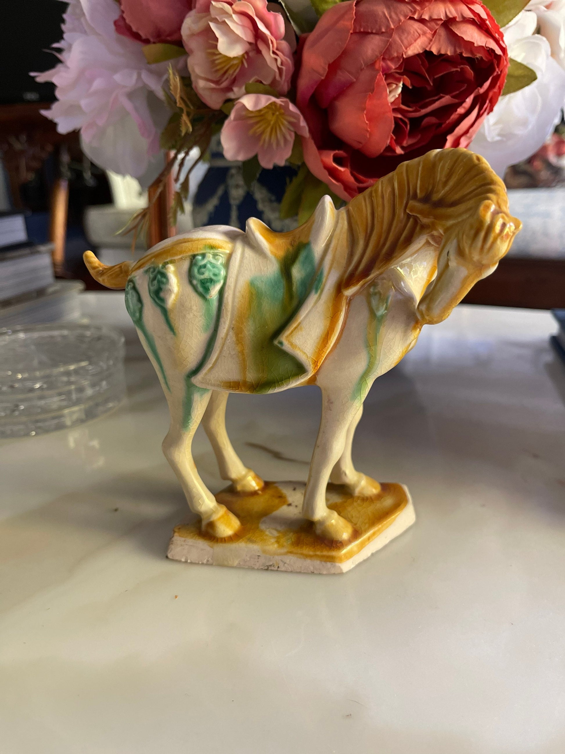 Beige Horse Colorful Porcelain-Chinese Figurine Imported