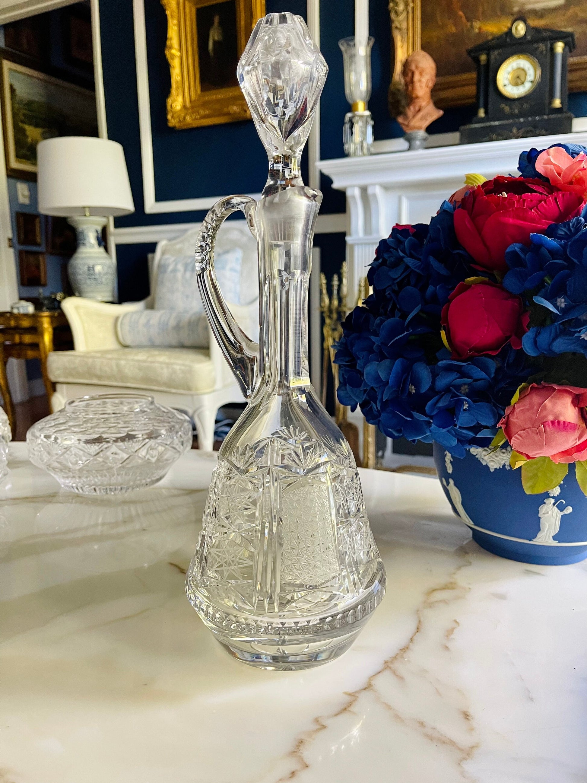 Vintage Crystal Cut Glass Star Design Decanter