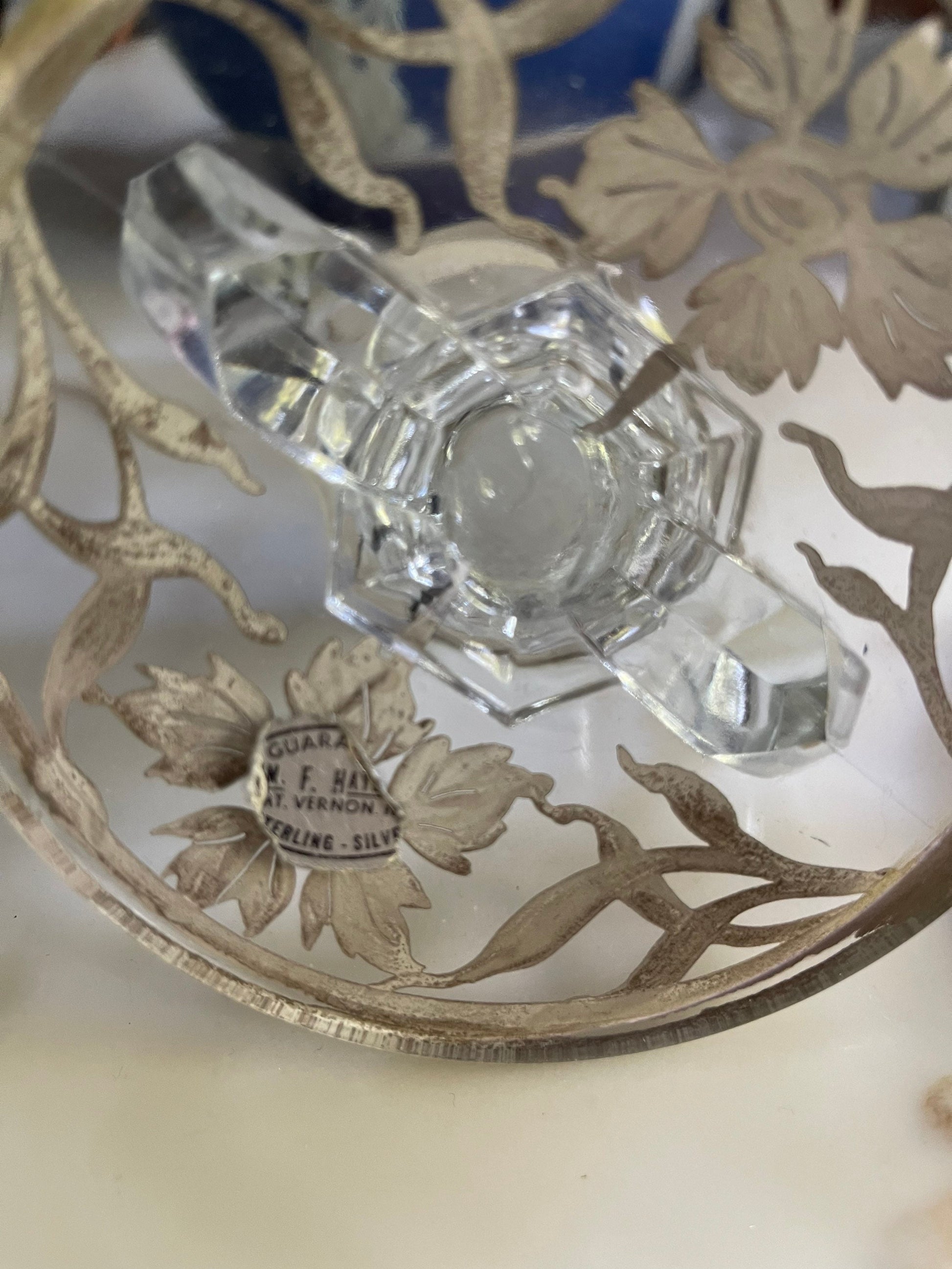 Vintage Sterling Silver Overlay Candlestick/Candle Holders Glass Vintage Set