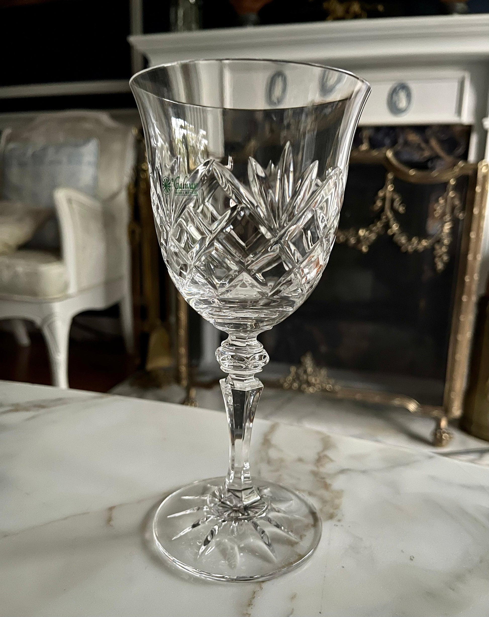 Vintage Galway Oranmore Crystal Wine Goblets Set of Six