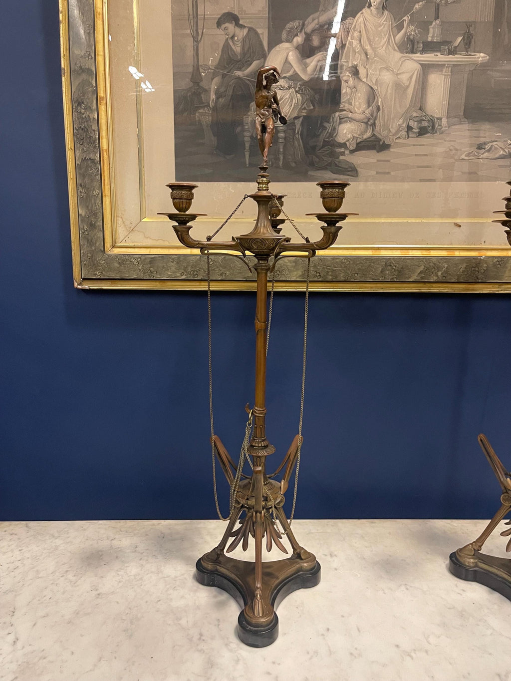 Antique Circa 1890 Rare Ferdinand Barbedienne Foundry French Bronze Pair Candelabras