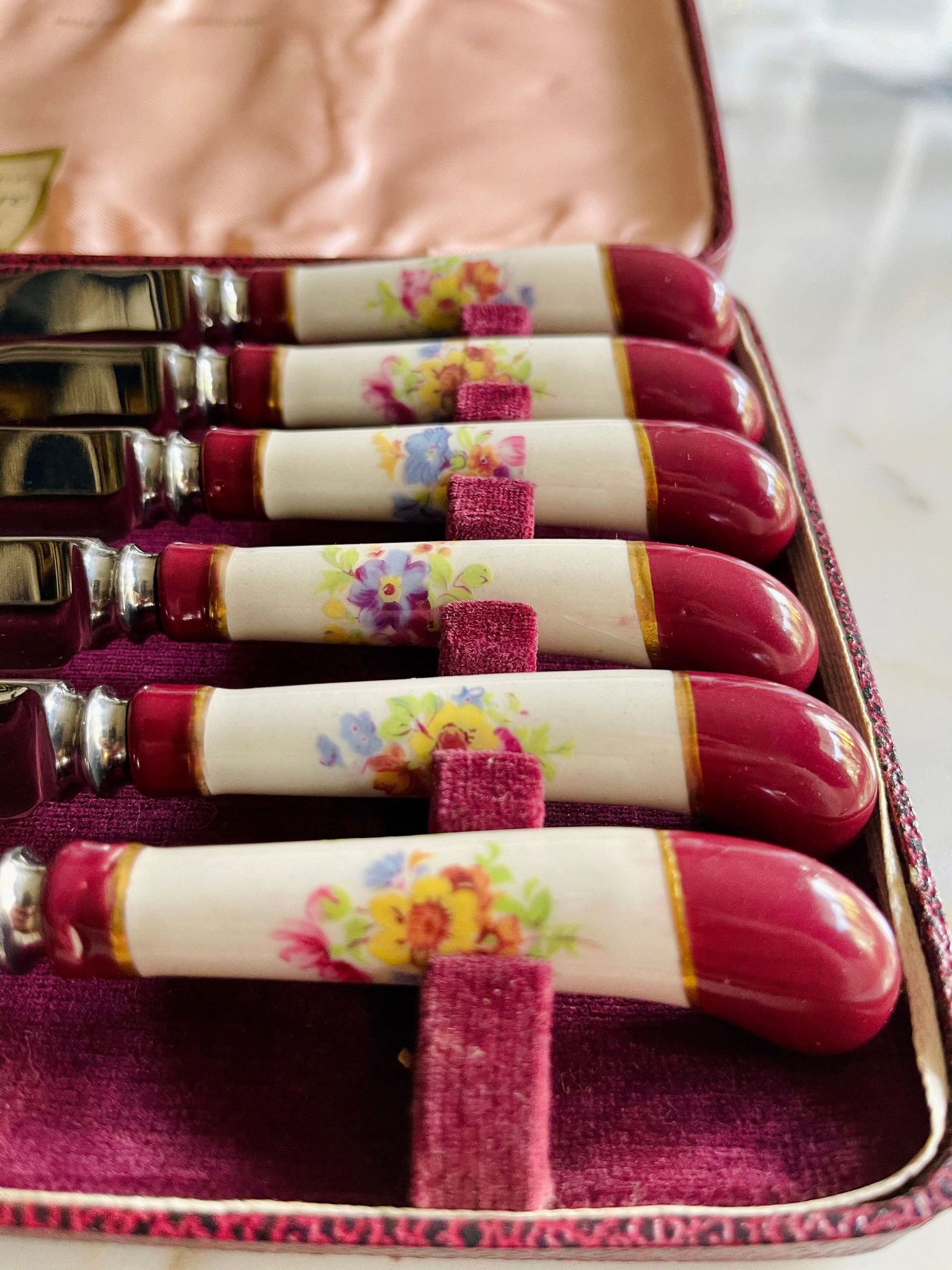 Vintage Harrison Fisher & Co Staffordshire Porcelain Floral Knife Set of 6