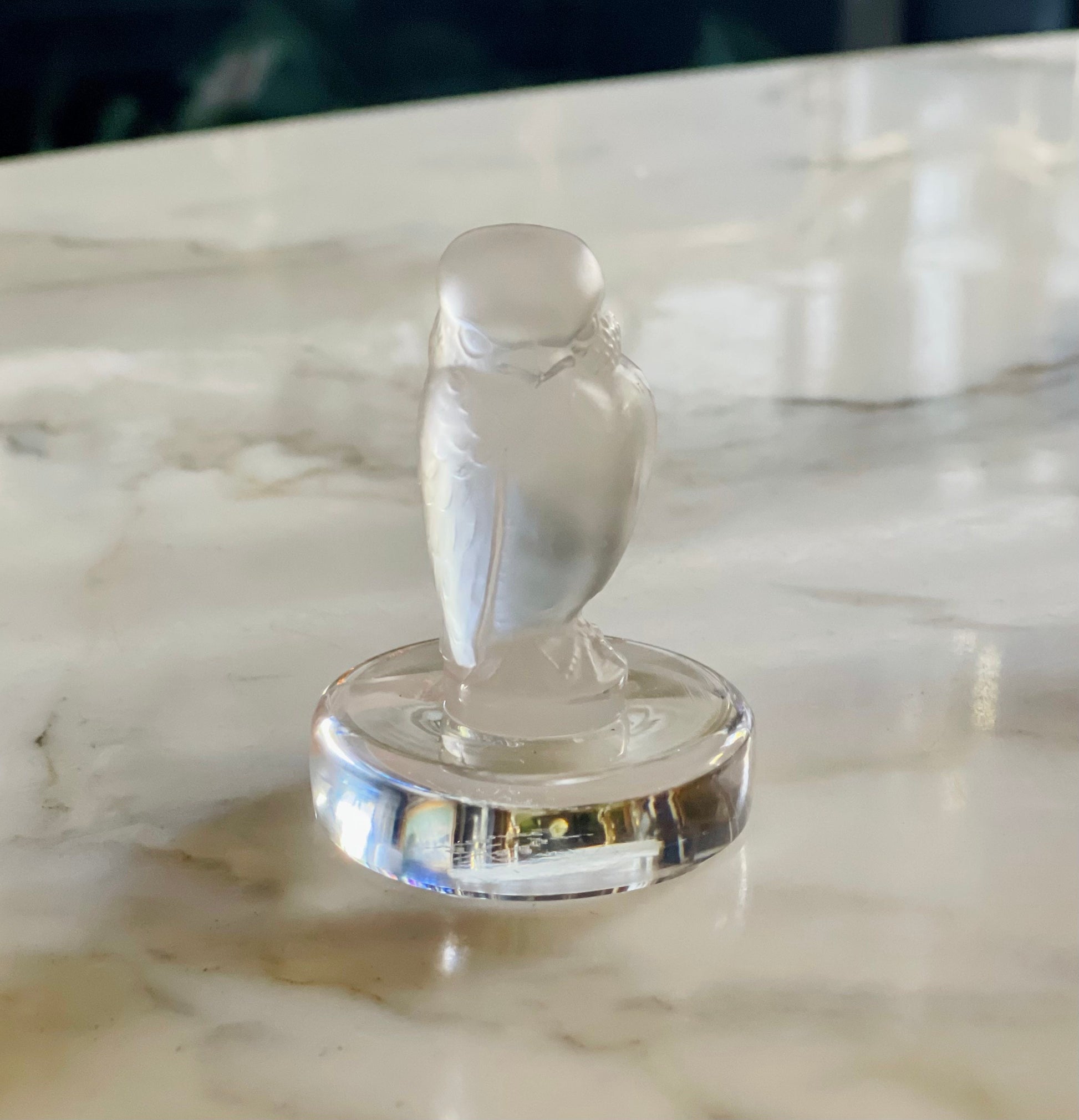 Vintage Lalique France Crystal Owl Place Card Holder Figurine Signed