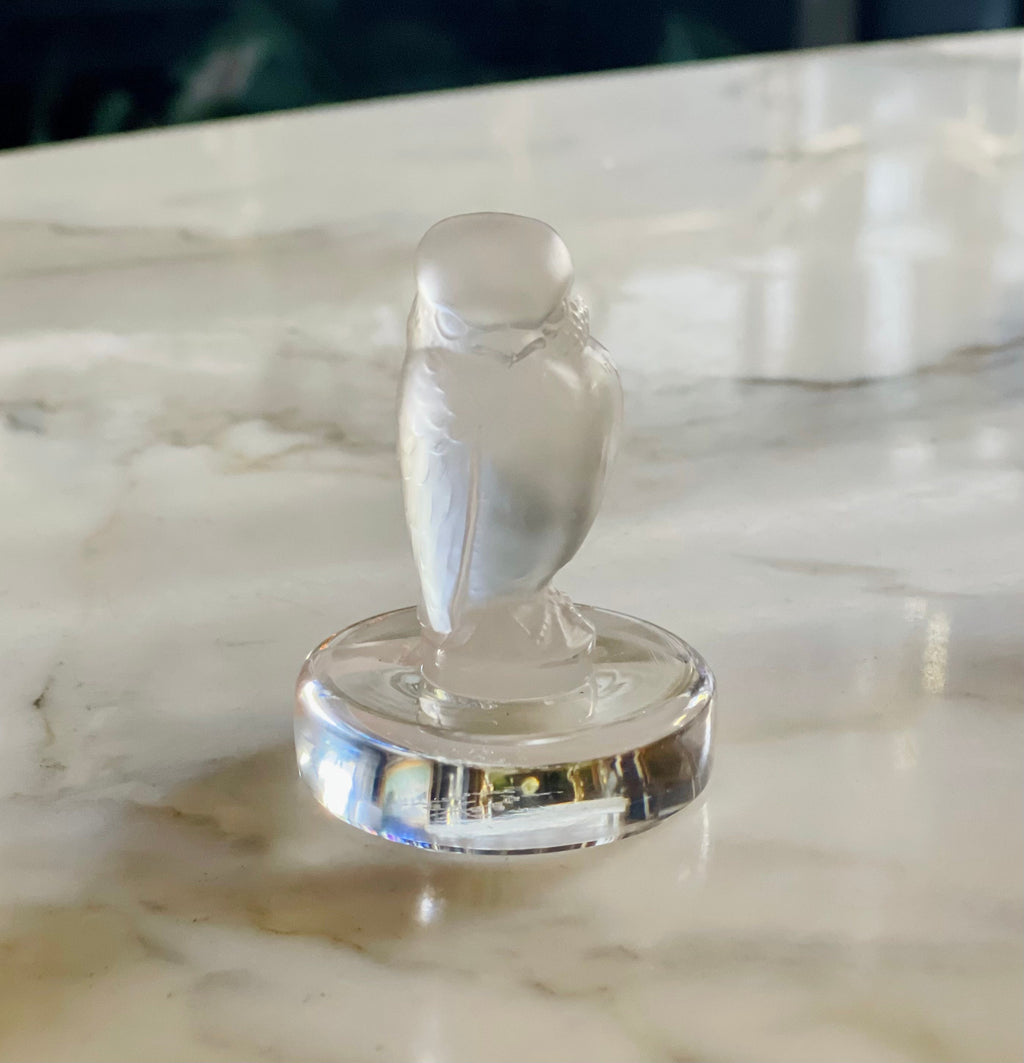 Vintage Lalique France Crystal Owl Place Card Holder Figurine Signed