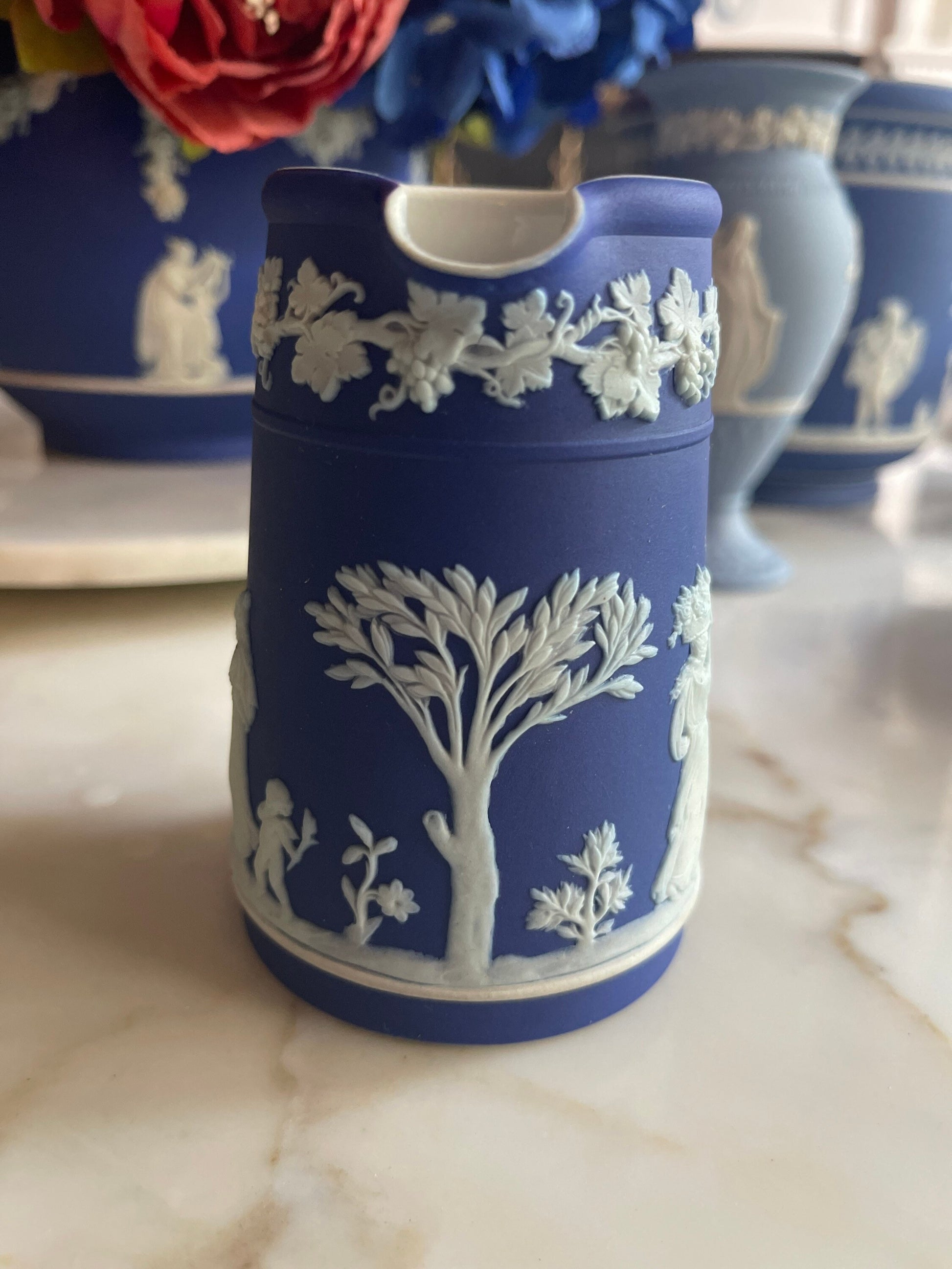 Vintage Wedgwood Jasperware Cobalt Navy Blue Creamer Jug