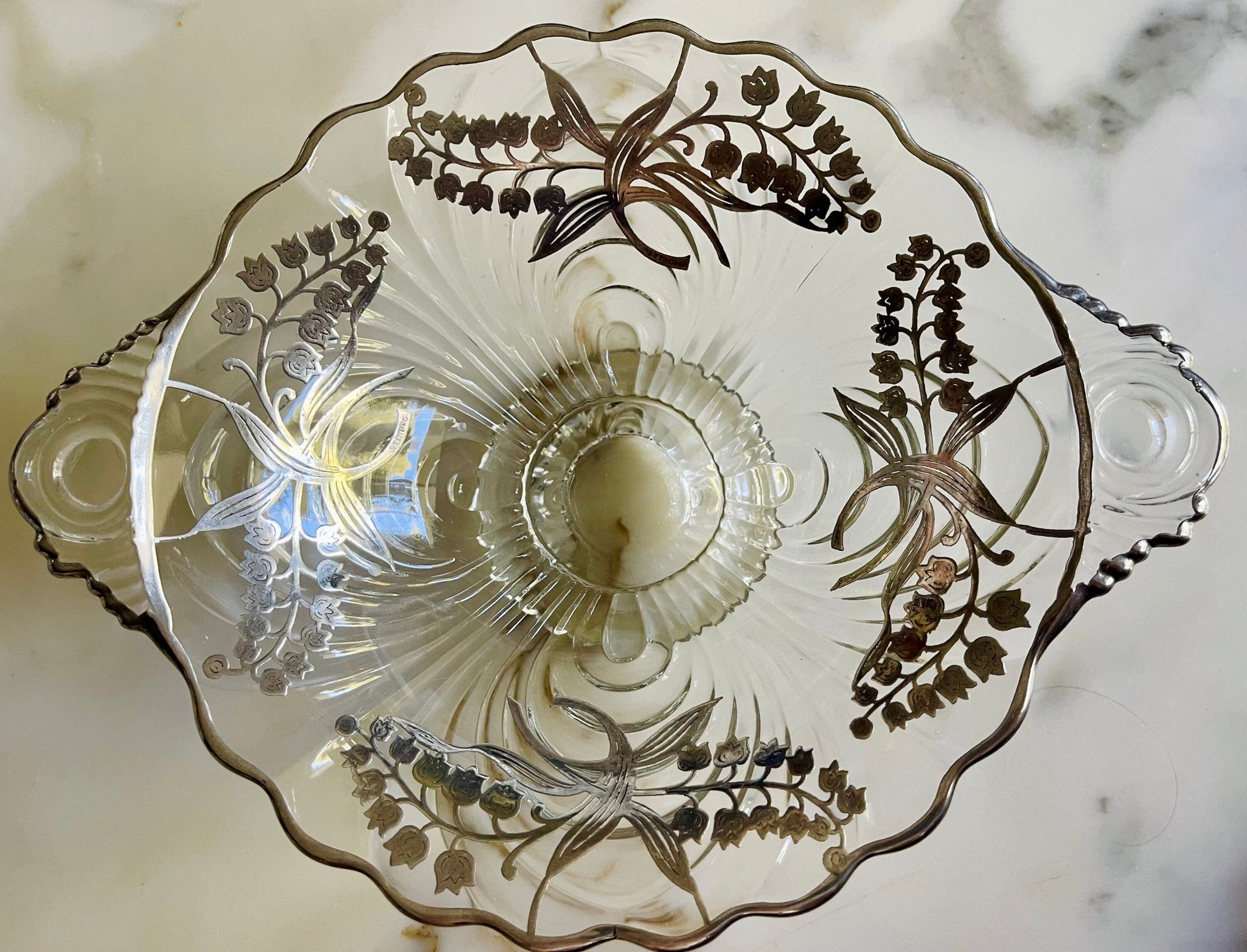 Vintage Silver Overlay Candy Dish Clear Glass