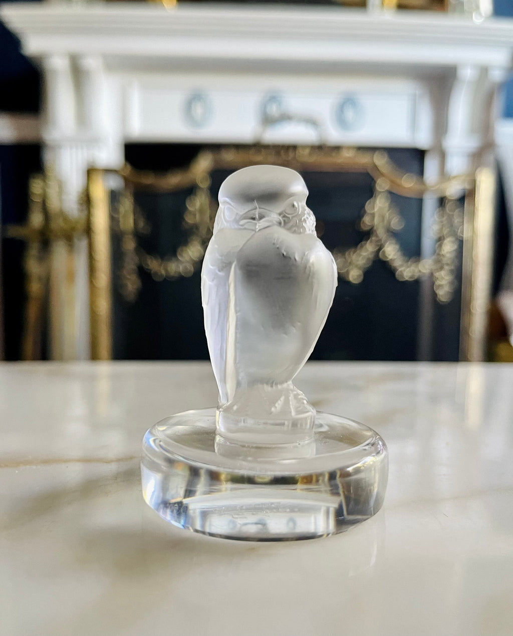 Vintage Lalique France Crystal Owl Place Card Holder Figurine Signed