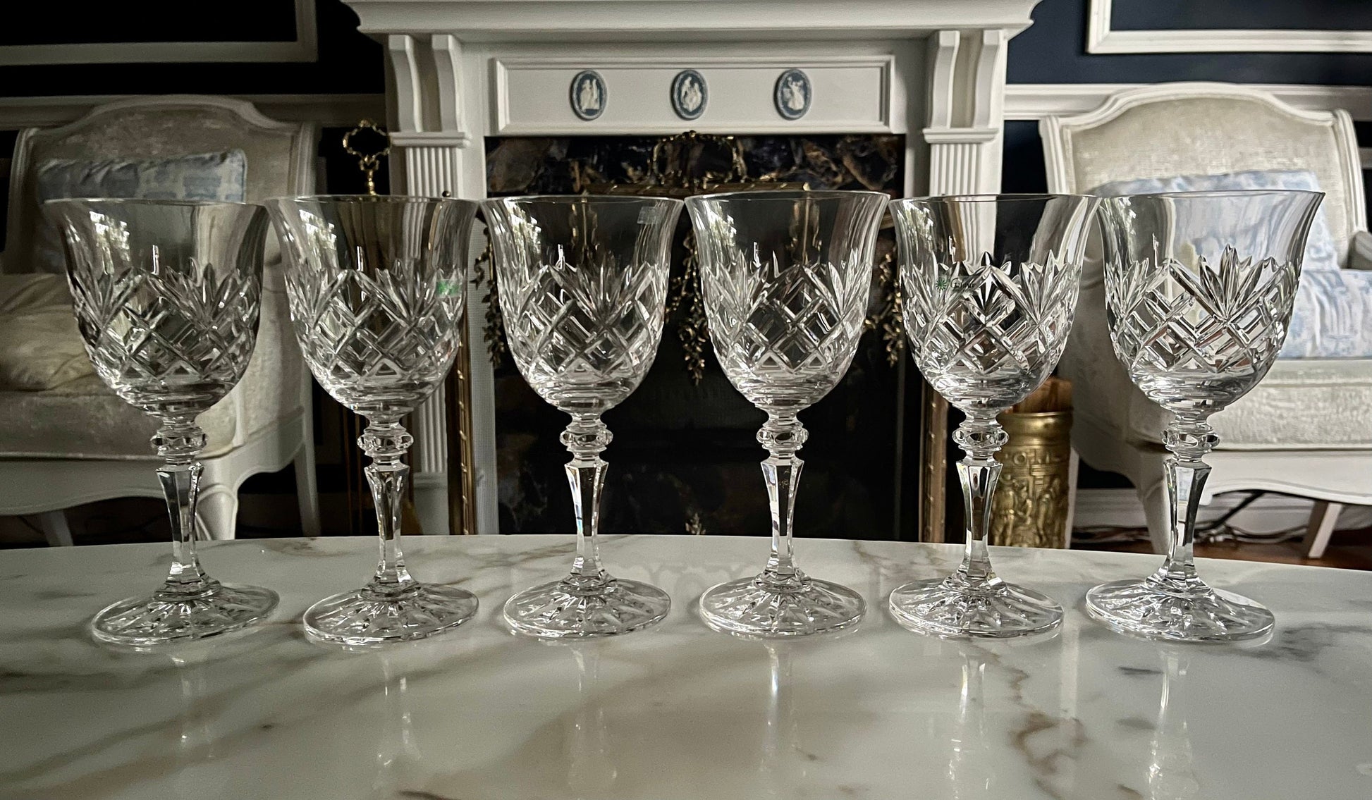 Vintage Galway Oranmore Crystal Wine Goblets Set of Six