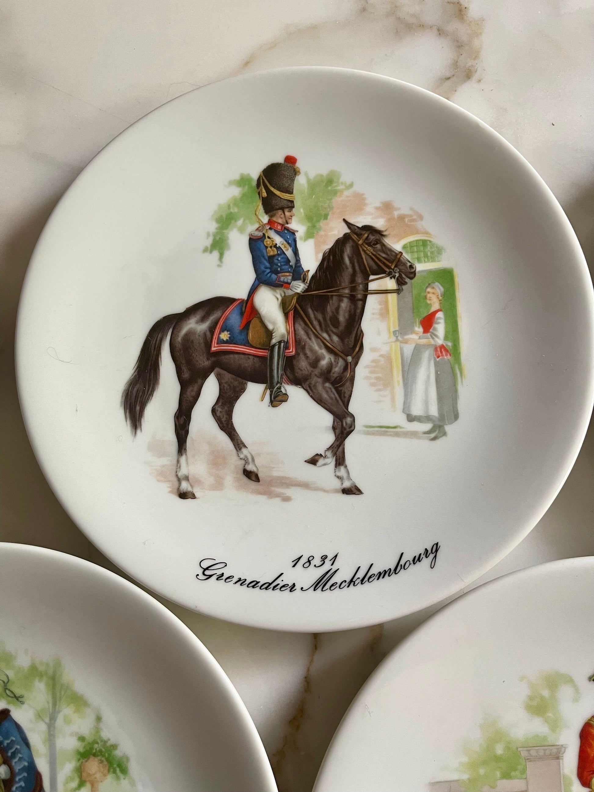 Porcelain Champs Elysees Paris 5 European Calvary Dessert Plates 7 3/4”