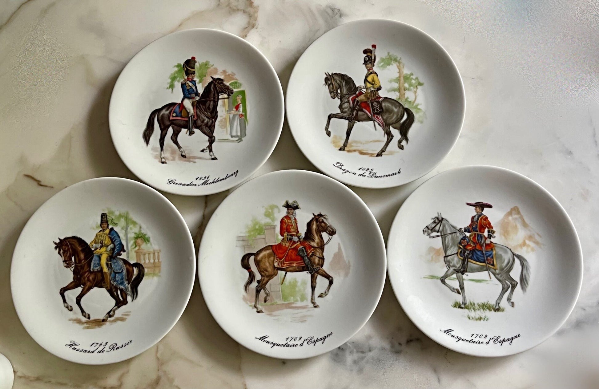 Porcelain Champs Elysees Paris 5 European Calvary Dessert Plates 7 3/4”