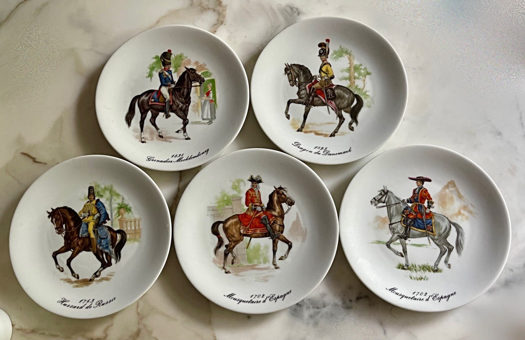 Porcelain Champs Elysees Paris 5 European Calvary Dessert Plates 7 3/4”