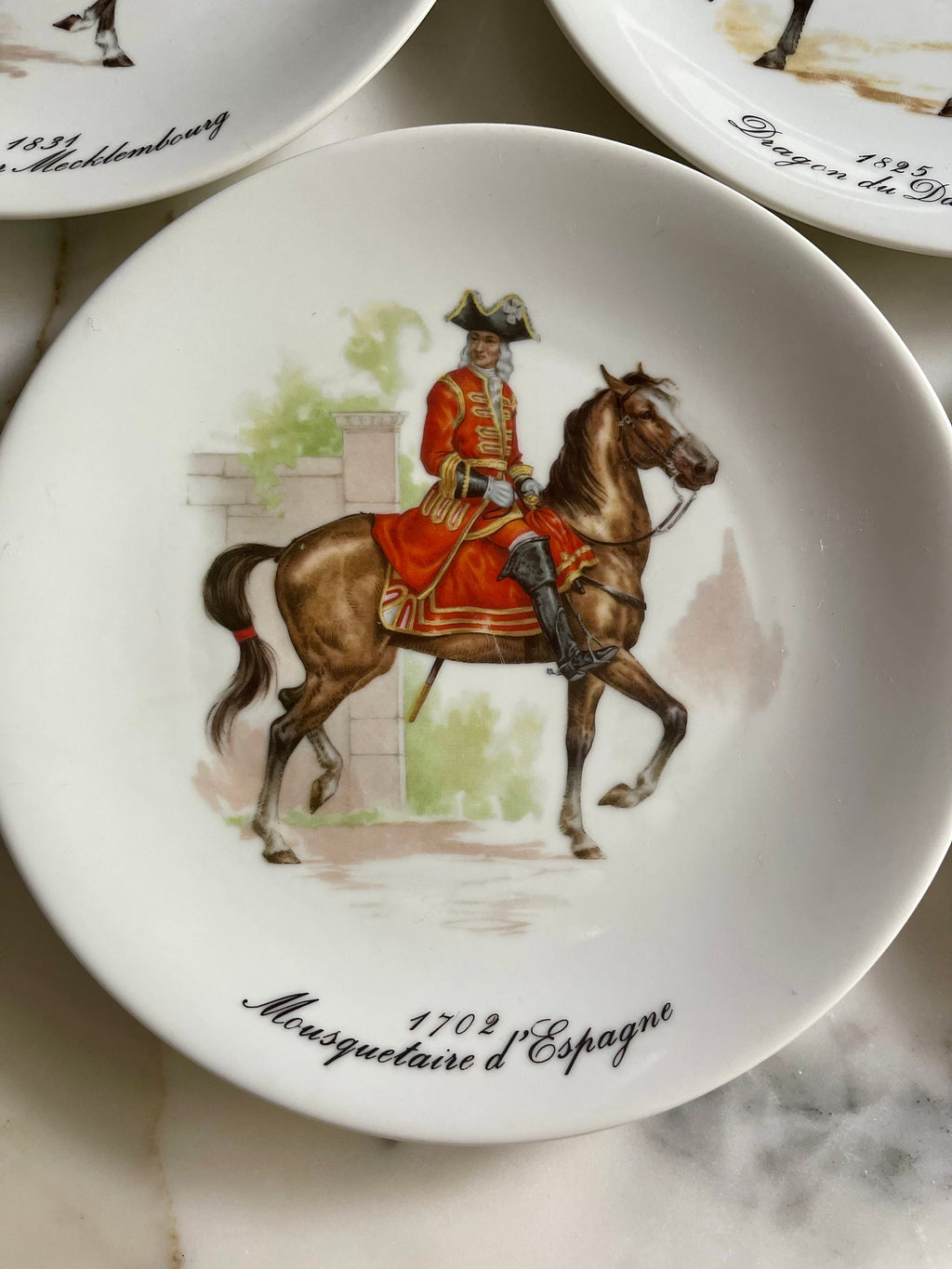 Porcelain Champs Elysees Paris 5 European Calvary Dessert Plates 7 3/4”