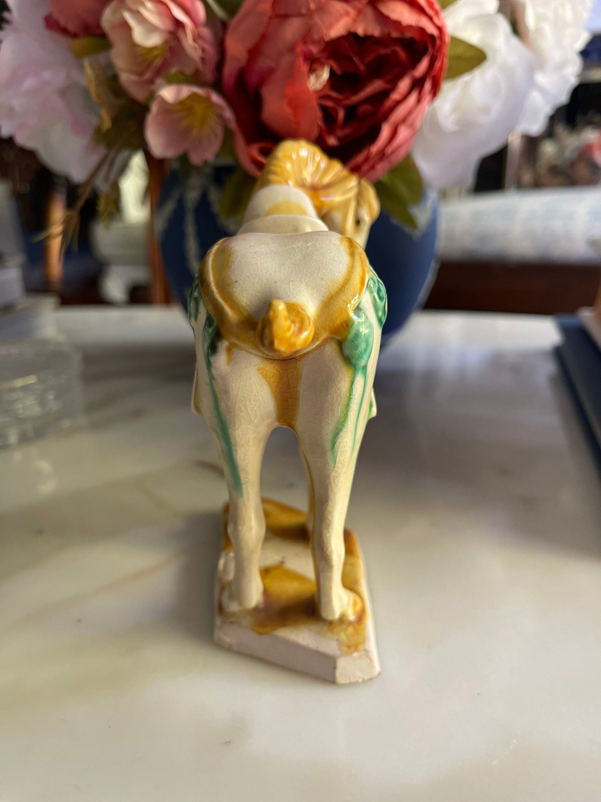 Beige Horse Colorful Porcelain-Chinese Figurine Imported
