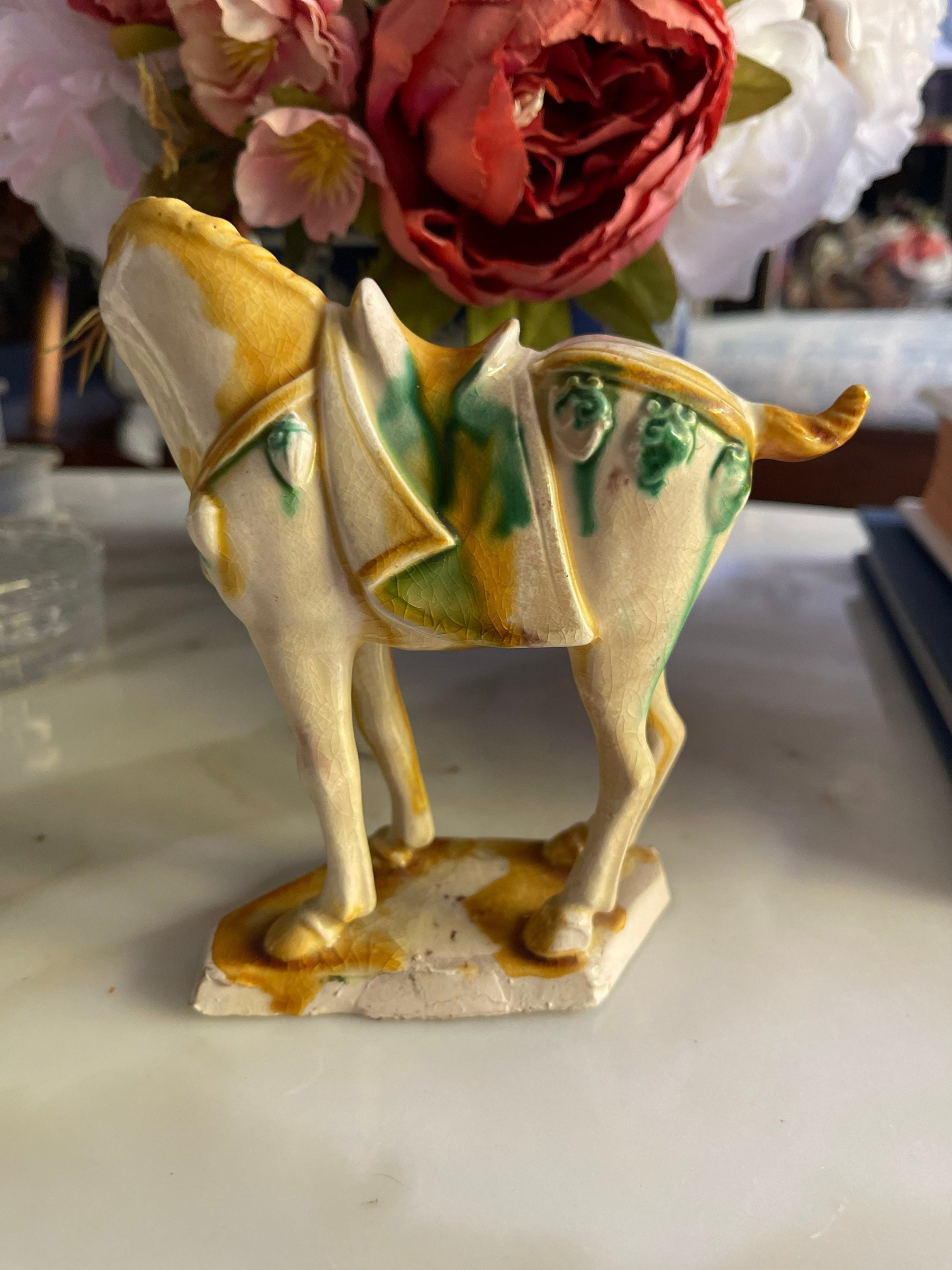 Beige Horse Colorful Porcelain-Chinese Figurine Imported