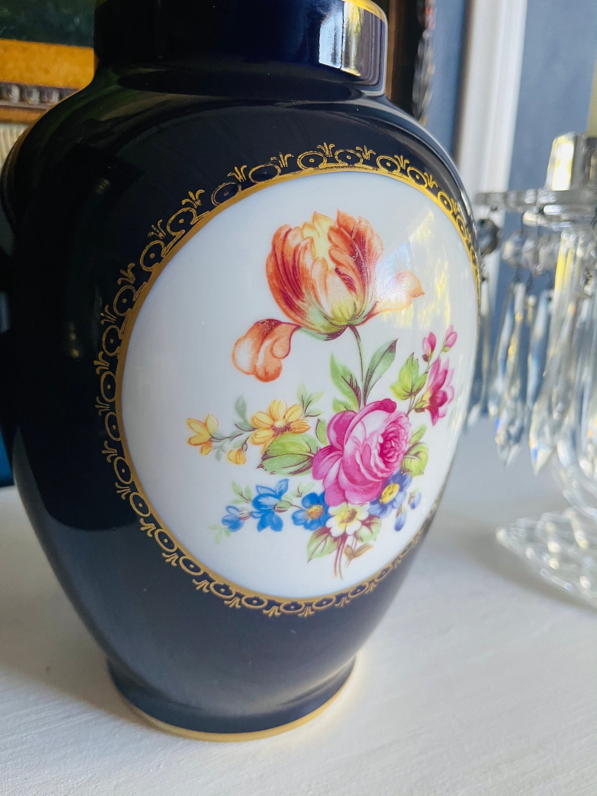 Vintage Large Jlmenau Echt Kobalt Blue Vase Ginger Jar Numbered & Stamped