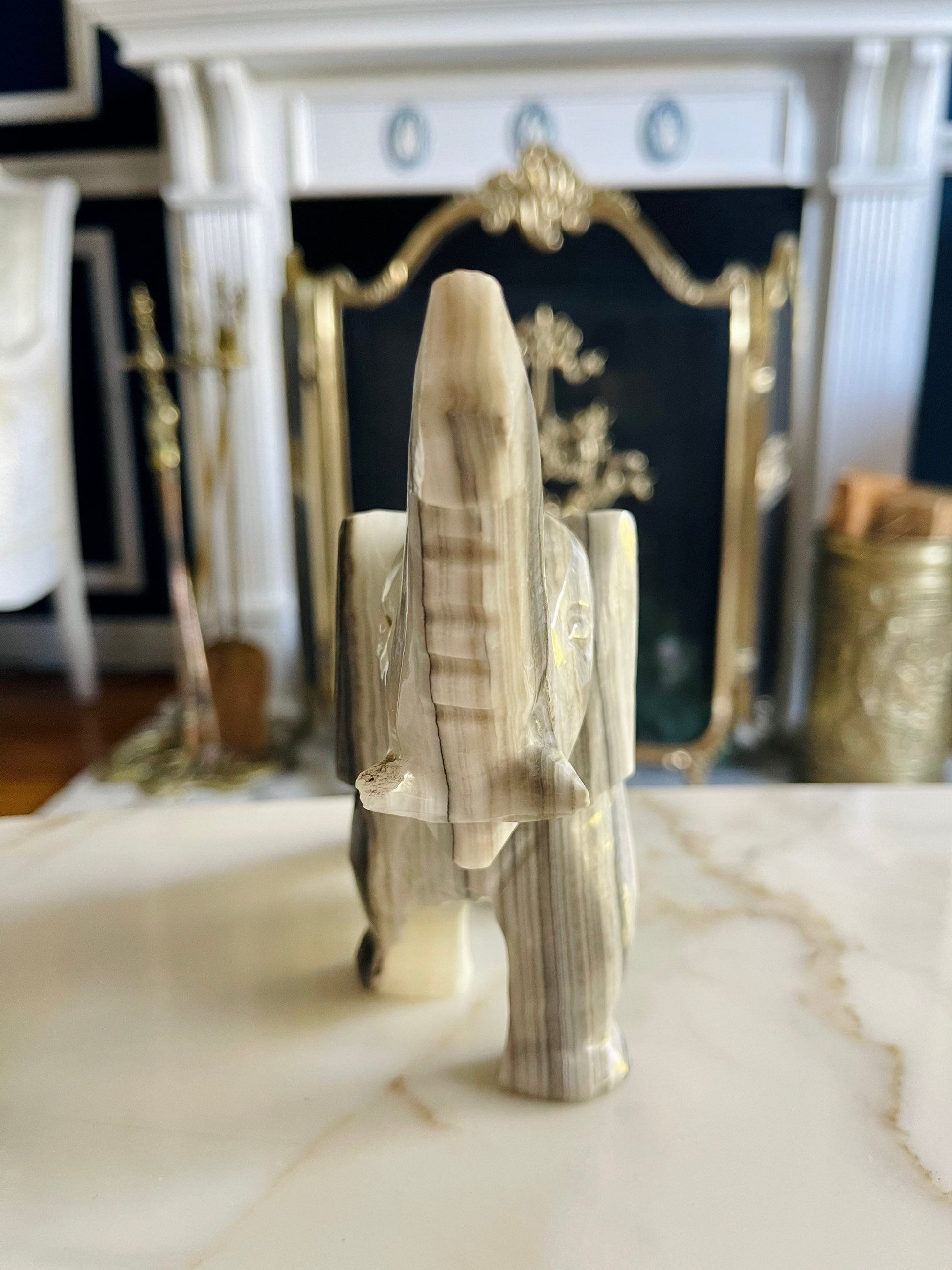 Large Vintage Grey & White Onyx Elephant