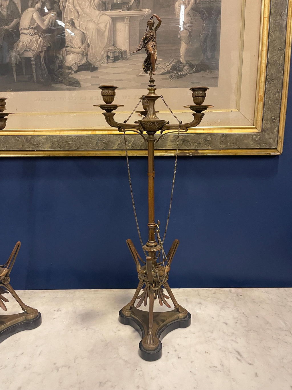 Antique Circa 1890 Rare Ferdinand Barbedienne Foundry French Bronze Pair Candelabras