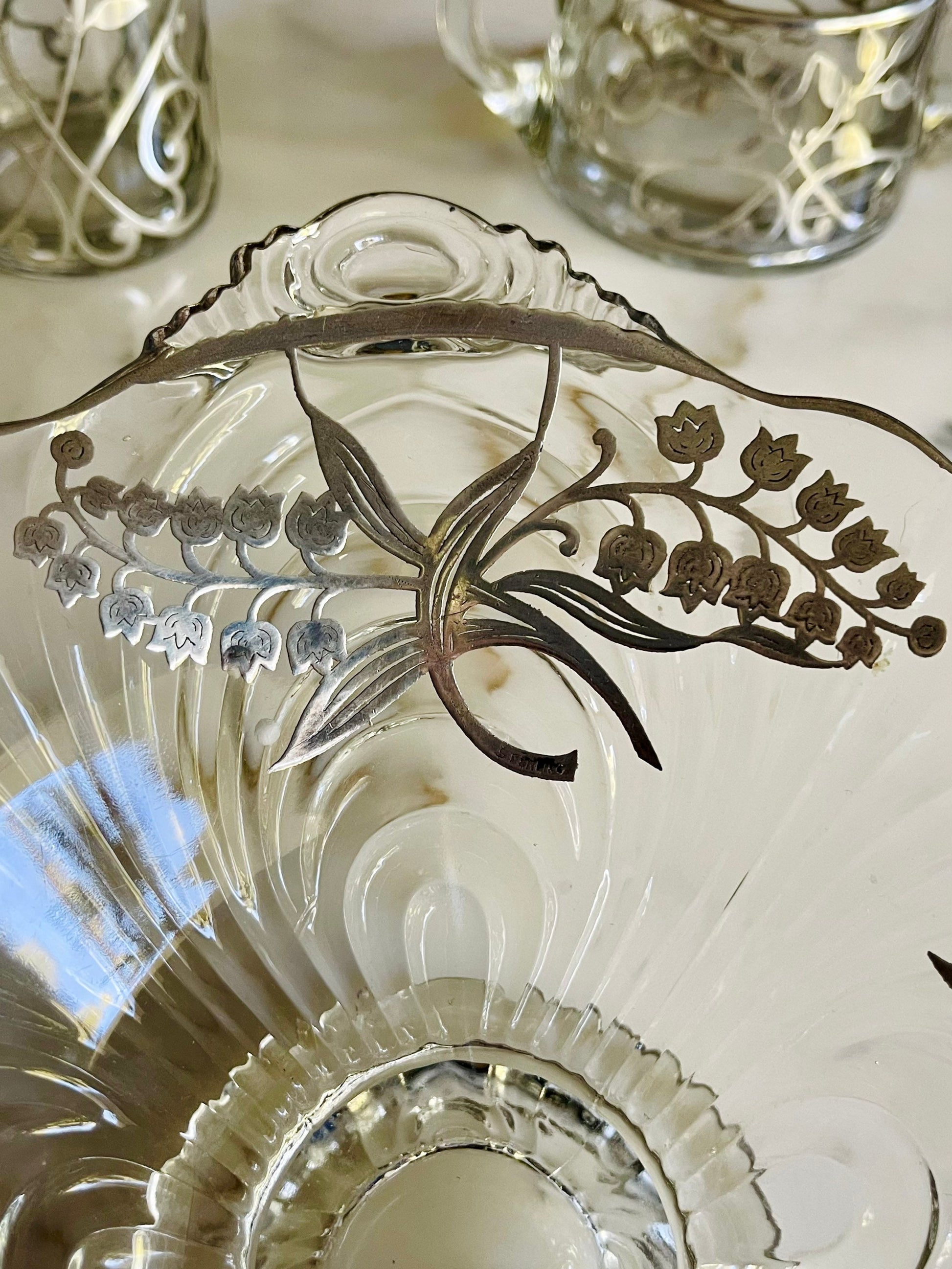 Vintage Silver Overlay Candy Dish Clear Glass