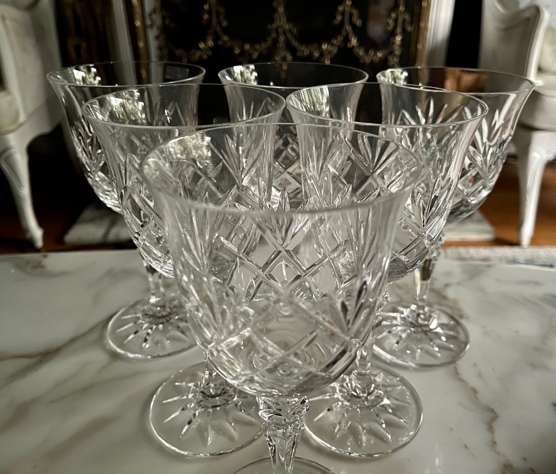 Vintage Galway Oranmore Crystal Wine Goblets Set of Six