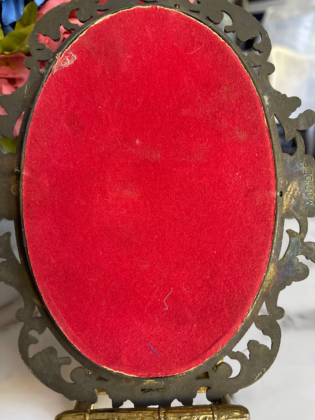 Antique Landscape with Man on a Boat Painting in Metal Ornate Frame from Italy